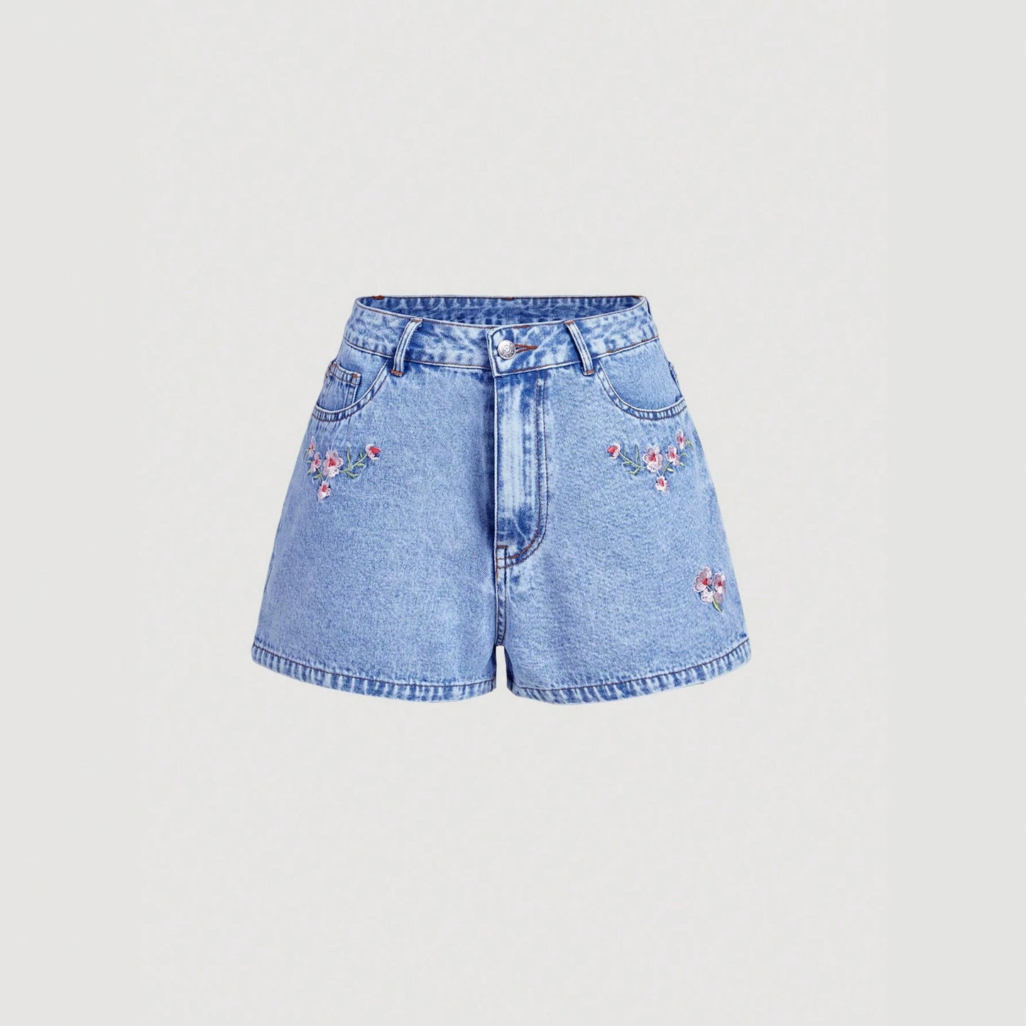 Embroidered denim shorts