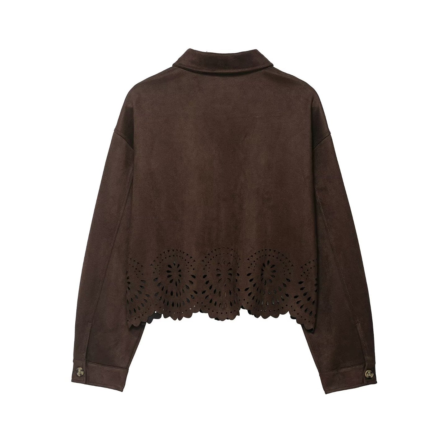 Hollow Hem Velvet Texture Effect Coat Wide Leg Pants Set
