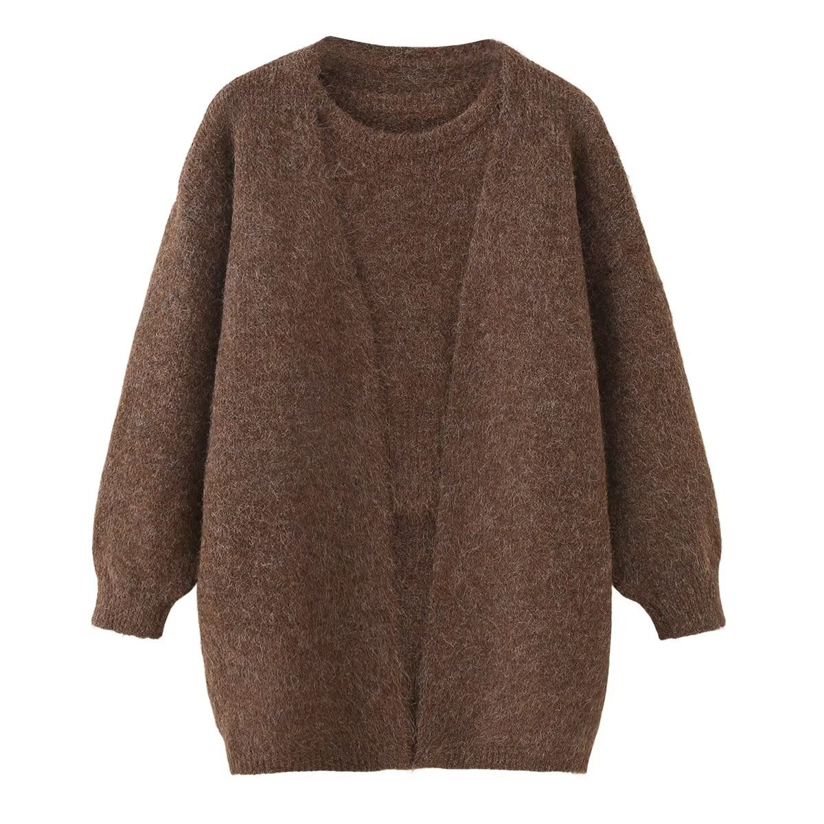 Long sleeved loose jacket with suspender, two-piece sweater set