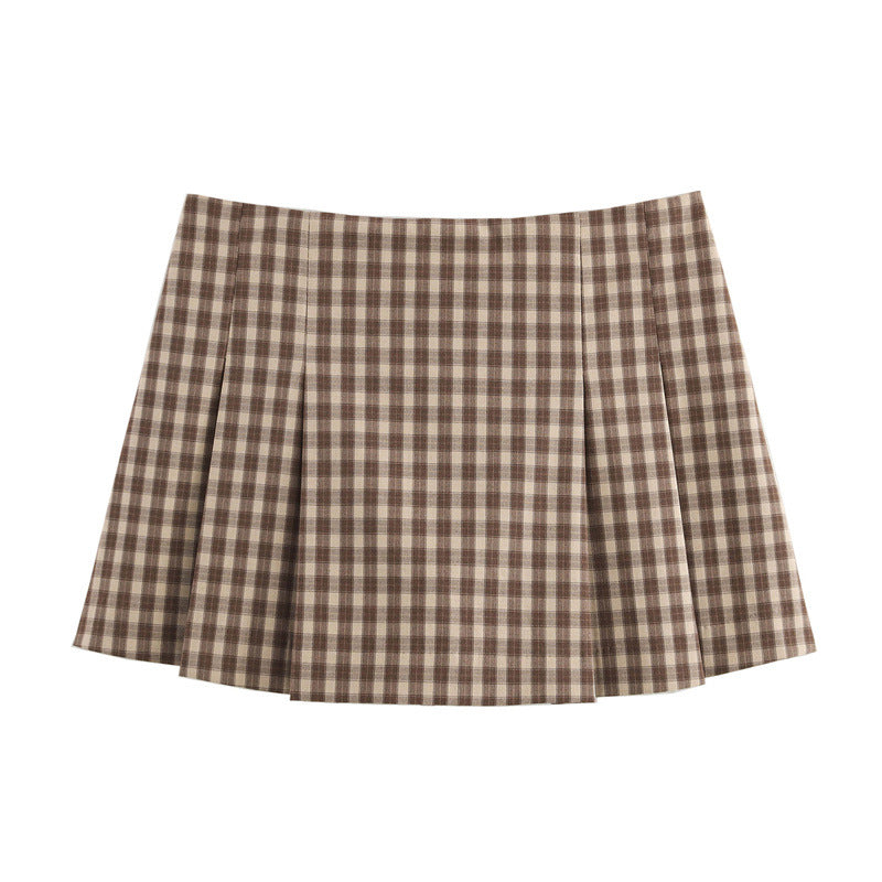 Two piece set of plaid vest and skirt