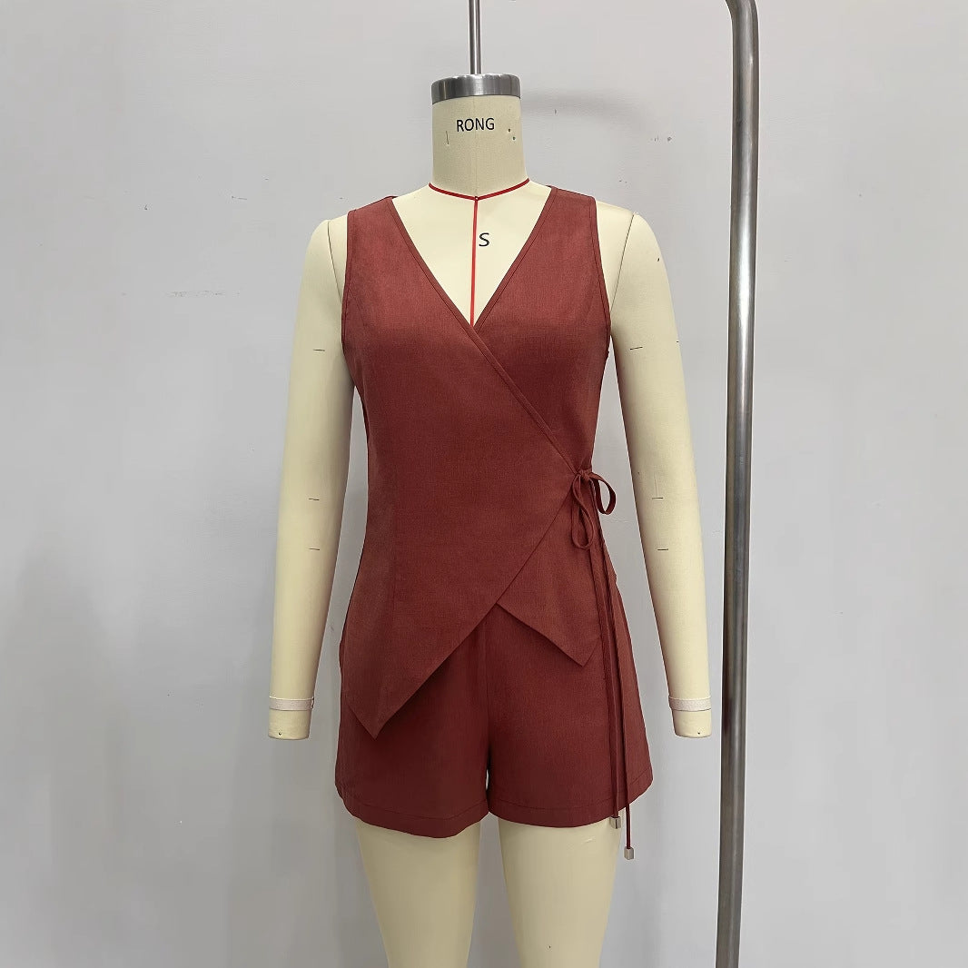 Cross vest strap shorts set