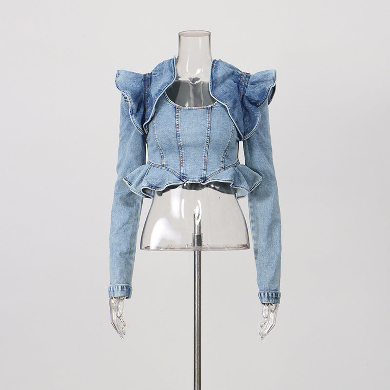 Ruffle denim jacket