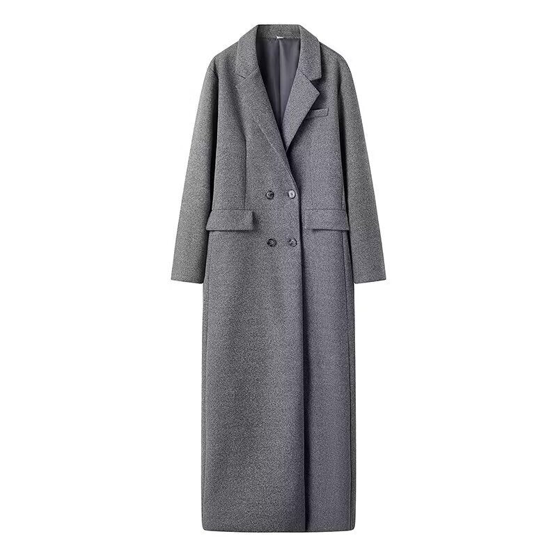 Button long woolen jacket