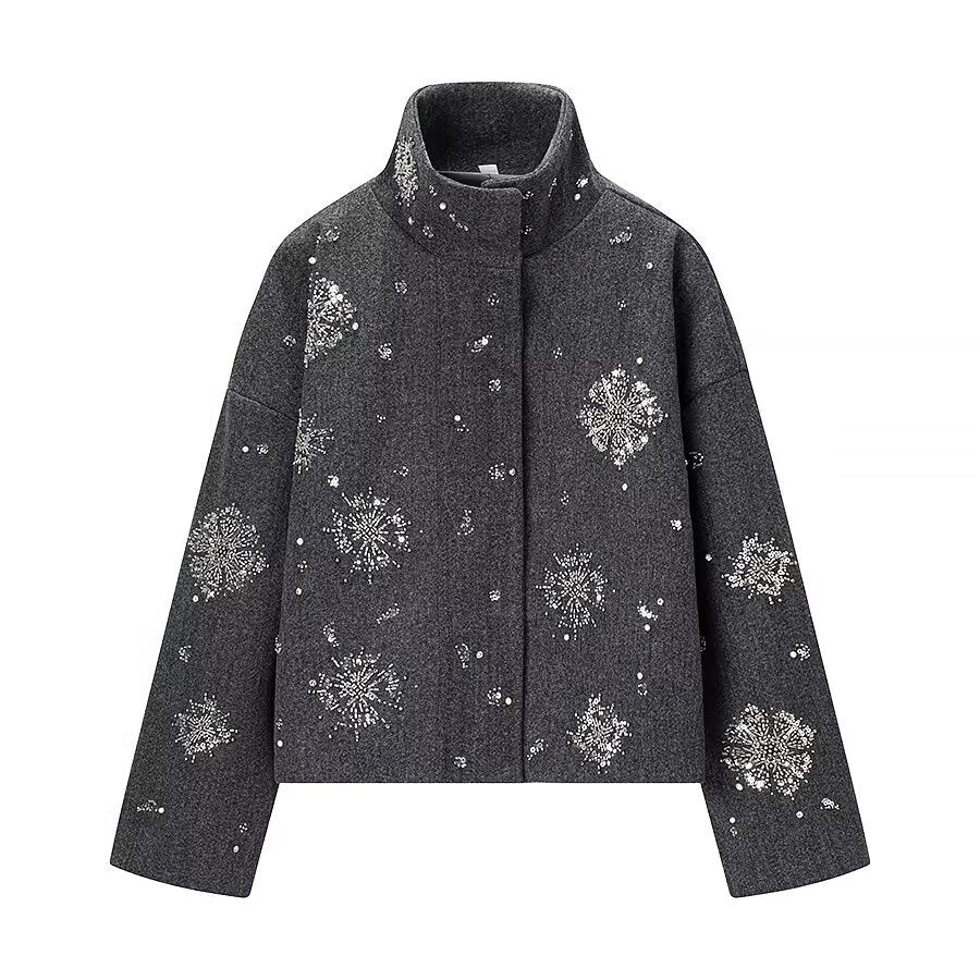 Printed bead decorative woolen jacket jacket