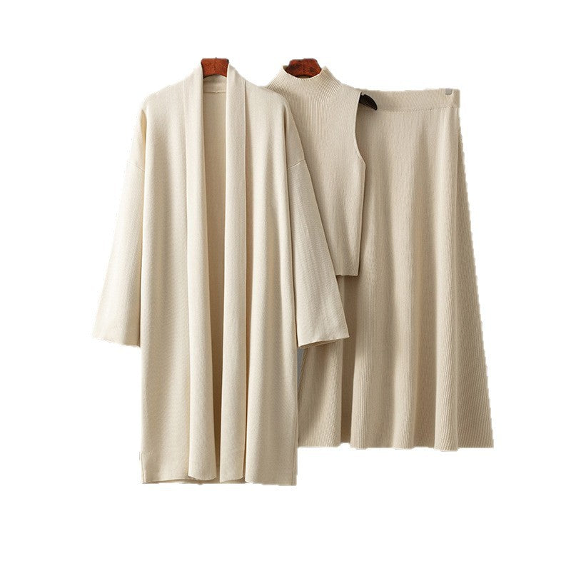 Three-Piece Set for Women Slimming Sweater Cardigan Dress Ensemble