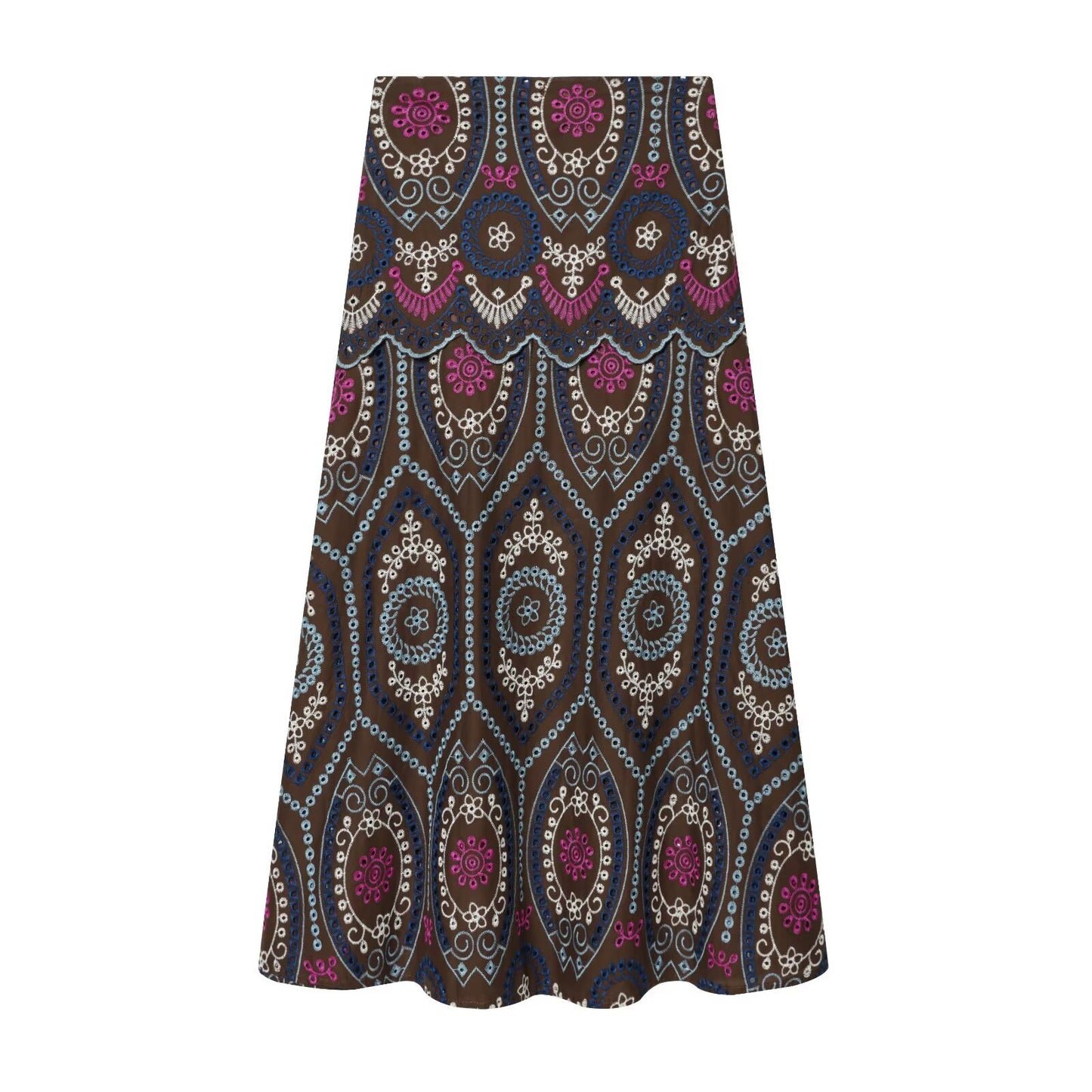 Hollow embroidery top+MIDI skirt set
