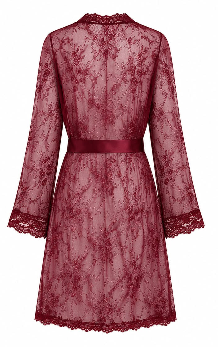 Red lace dress shown from front and back on a white background