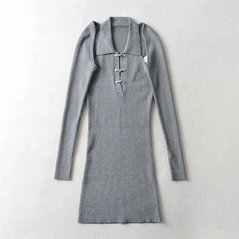 Two piece set of buttoned knitted dress lapel skirt shawl