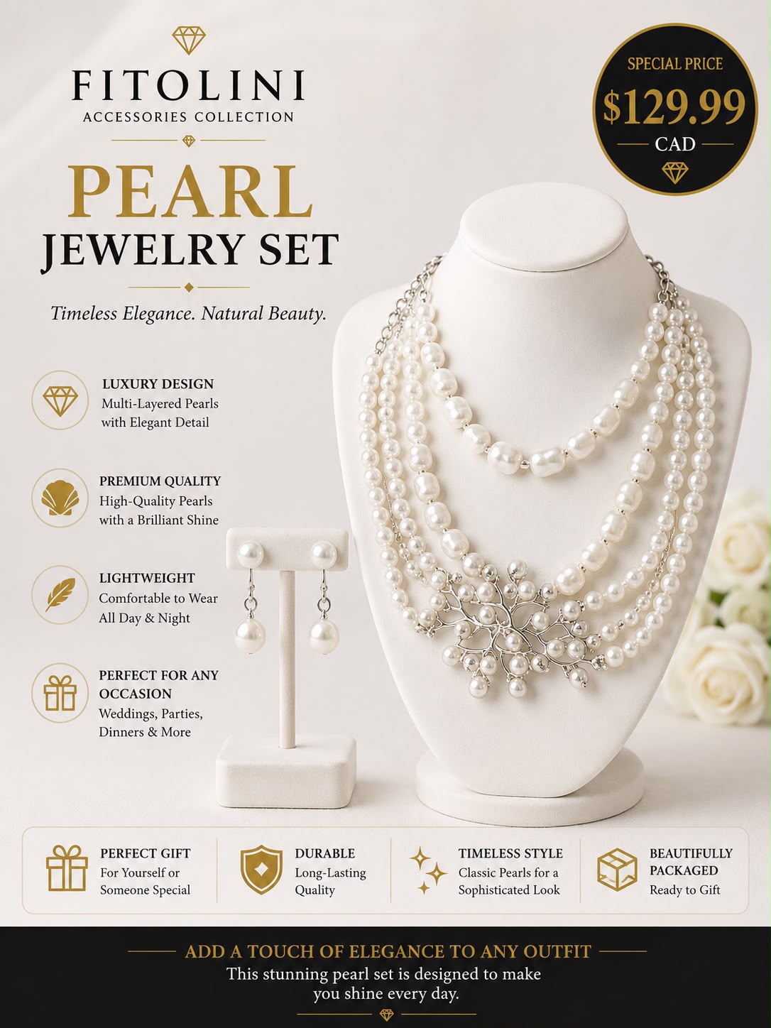 FITOLINI Pearl Jewelry Set