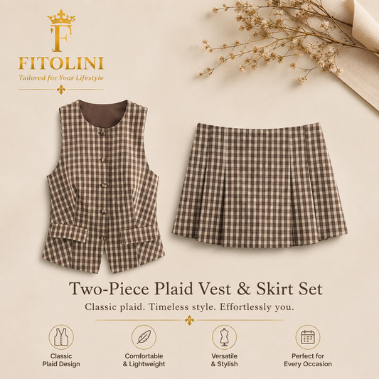 Two-Piece Plaid Vest &amp; Skirt Set: Classic Style Made Effortless