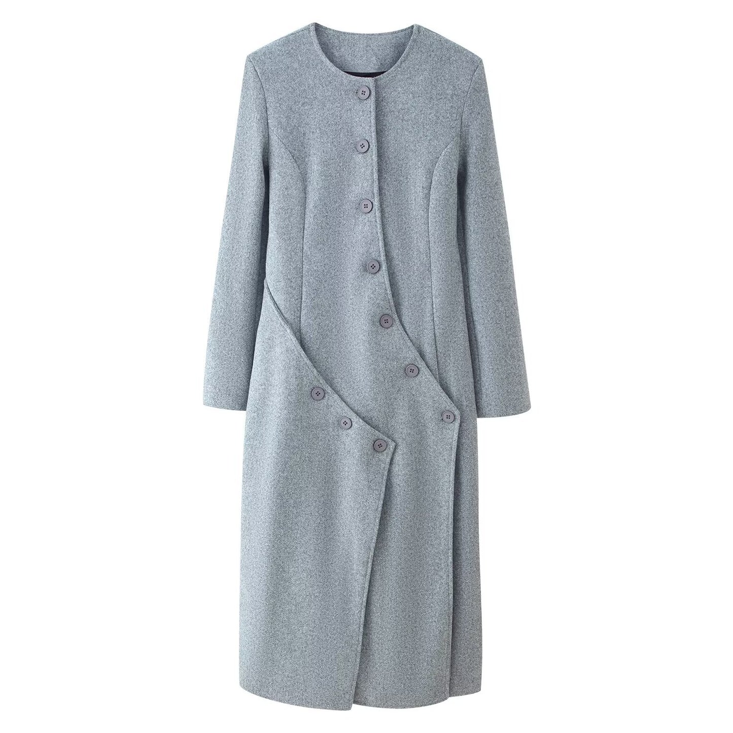 Multi breasted long spliced woolen coat