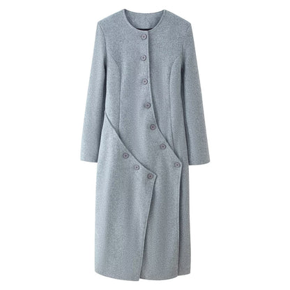 Multi breasted long spliced woolen coat