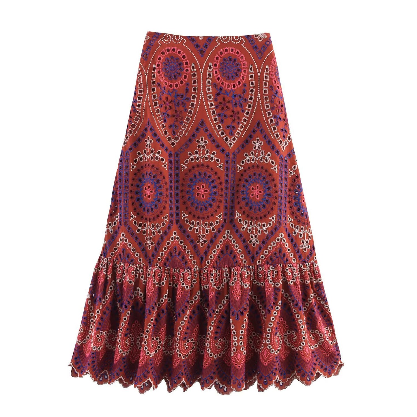 Hollow embroidery top+MIDI skirt set