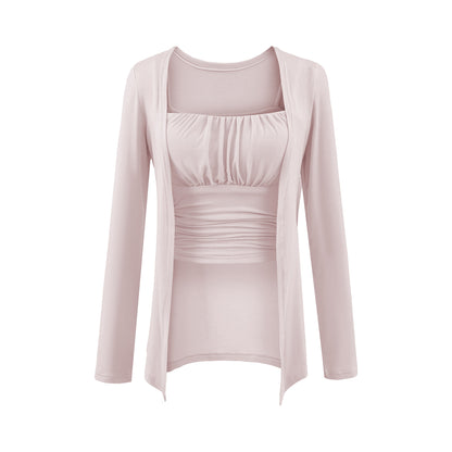 Chest cushion pleated camisole vest ➕ Long sleeved cardigan set