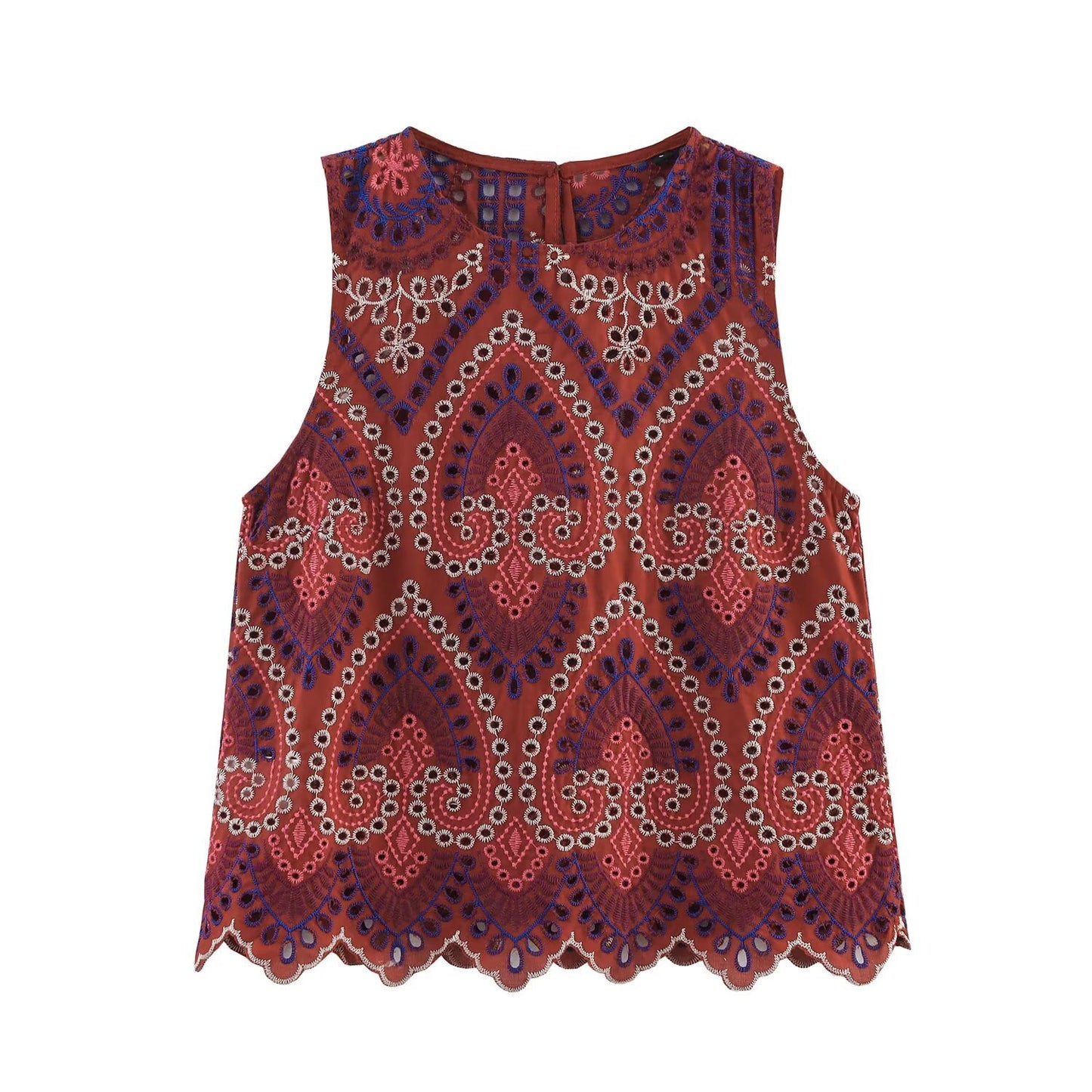 Hollow embroidery top+MIDI skirt set