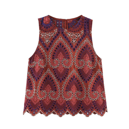 Hollow embroidery top+MIDI skirt set