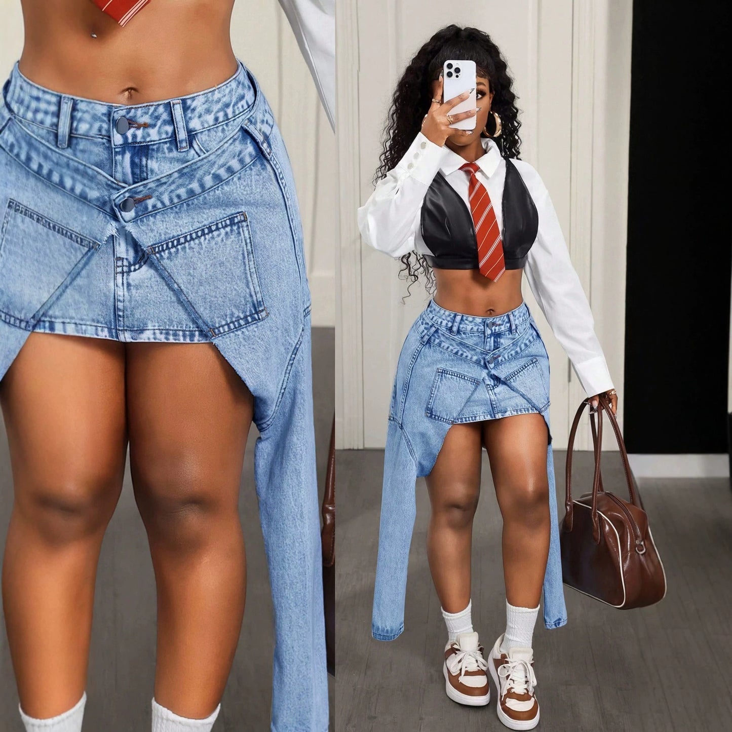 Irregular denim skirt