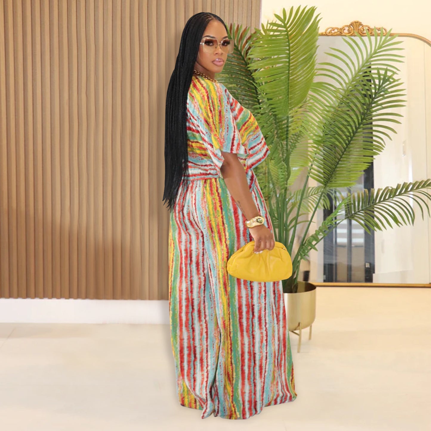 Casual Striped Top and Long Pants Two-Piece Set for Women