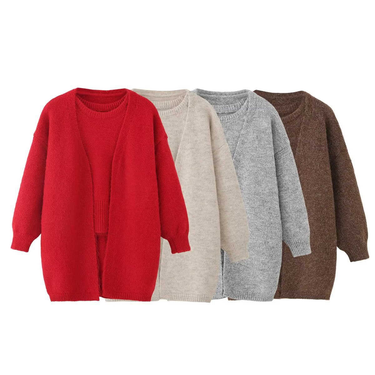 Long sleeved loose jacket with suspender, two-piece sweater set