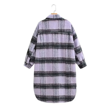 Versatile woolen plaid jacket