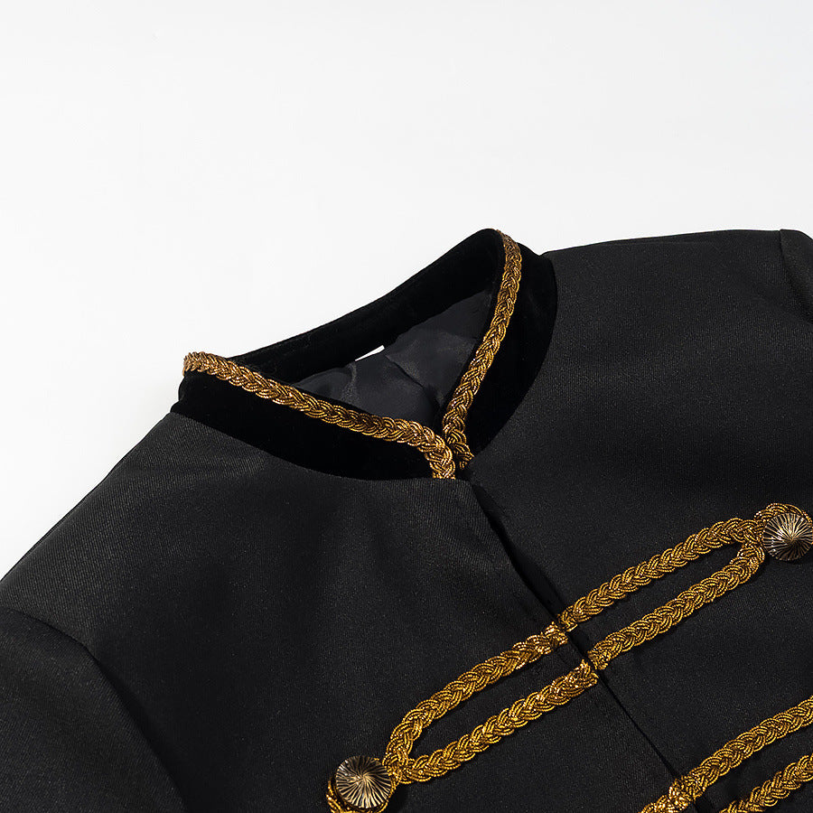 Irregular waist cinched short long sleeved jacket