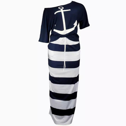 Women's Two-Piece Set Off-Shoulder Nautical Anchor Skirt Set