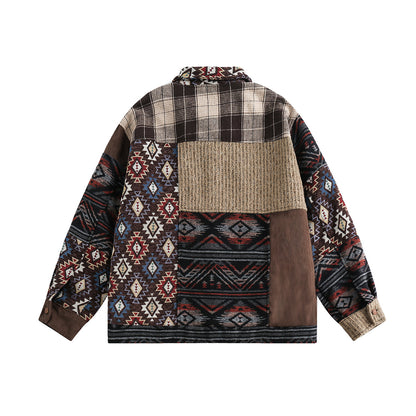 Splicing plaid lapel jacket jacket