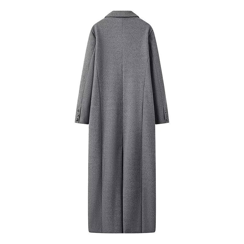 Button long woolen jacket