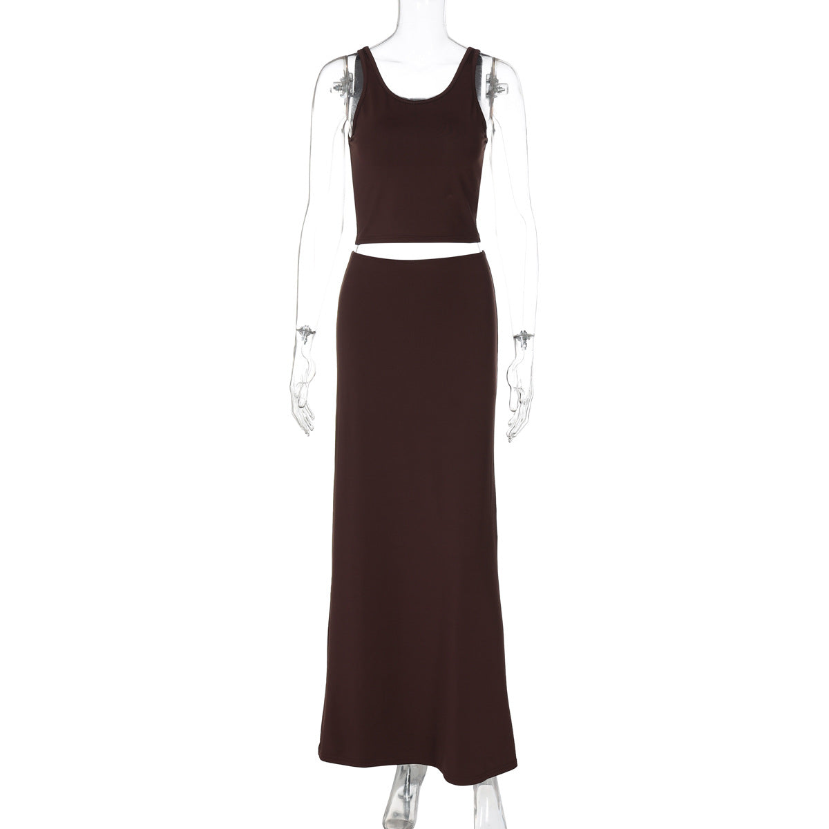 Women's Solid Color Crop Top with Fitted Pleated Skirt Set