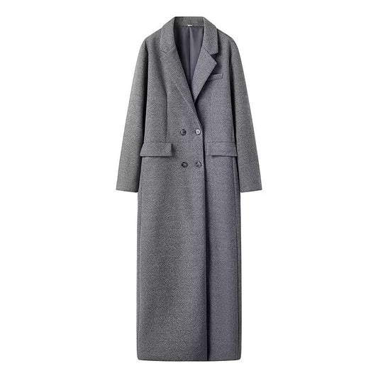 Button long woolen jacket