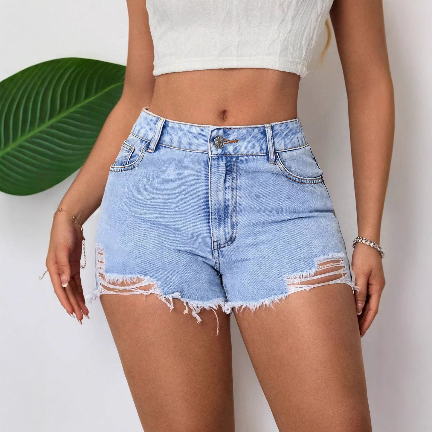 Women's ripped denim shorts