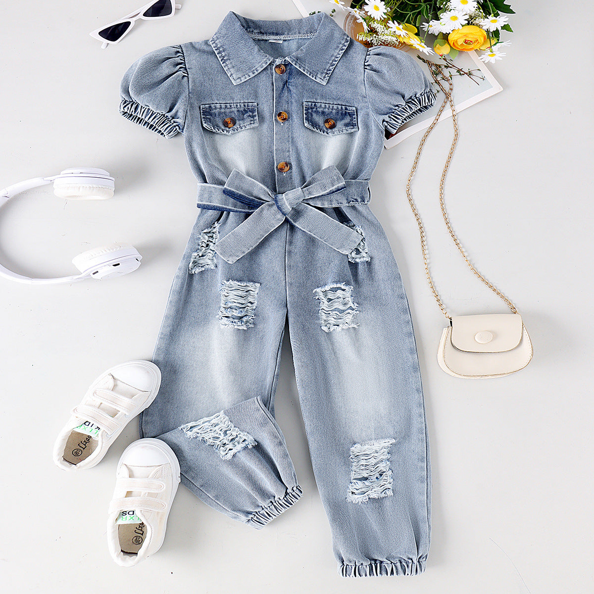 Ripped denim jumpsuit