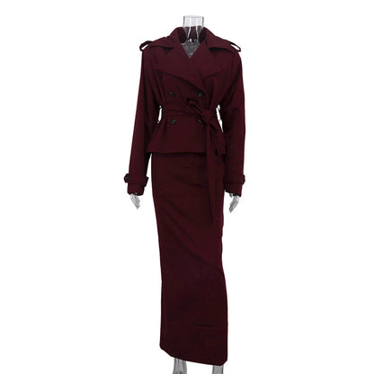 Flip collar long sleeved windbreaker jacket two-piece set