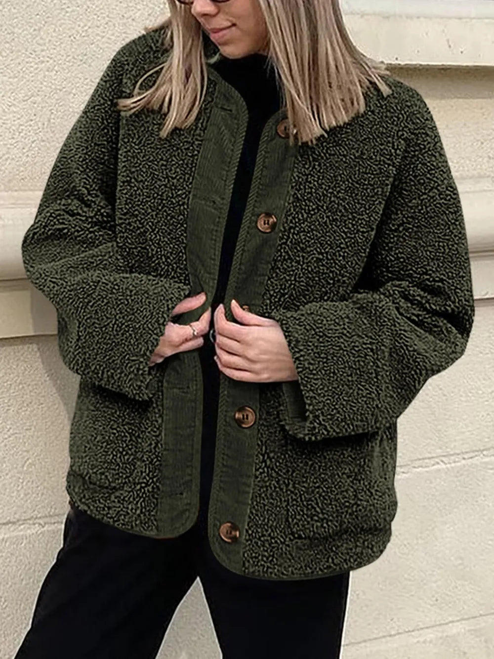 Winter coat long sleeved button down plush lambskin jacket jacket