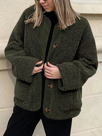 Winter coat long sleeved button down plush lambskin jacket jacket