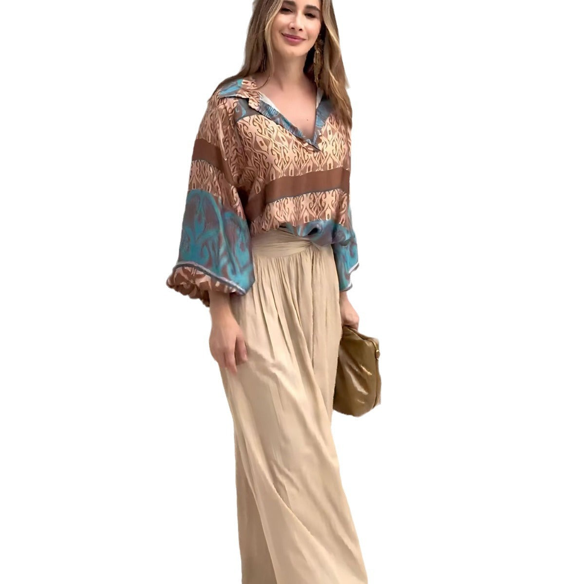 Printed top wide leg pants two-piece set