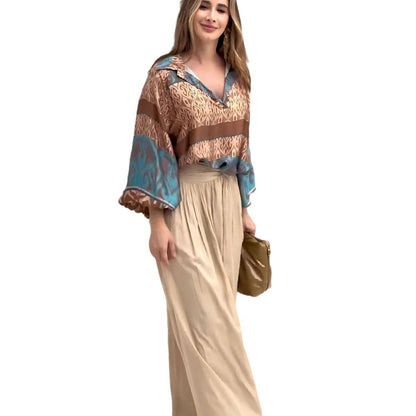 Printed top wide leg pants two-piece set