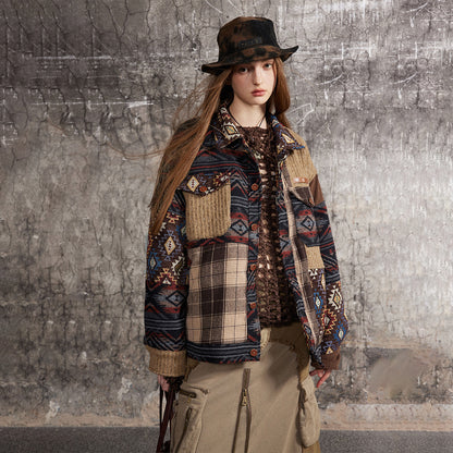 Splicing plaid lapel jacket jacket