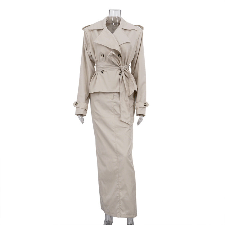 Flip collar long sleeved windbreaker jacket two-piece set