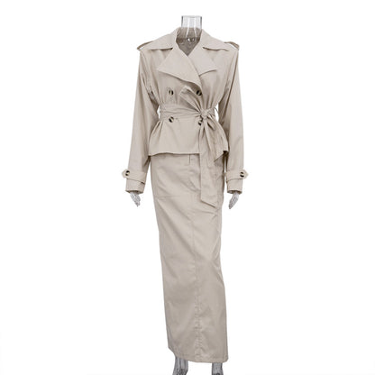 Flip collar long sleeved windbreaker jacket two-piece set