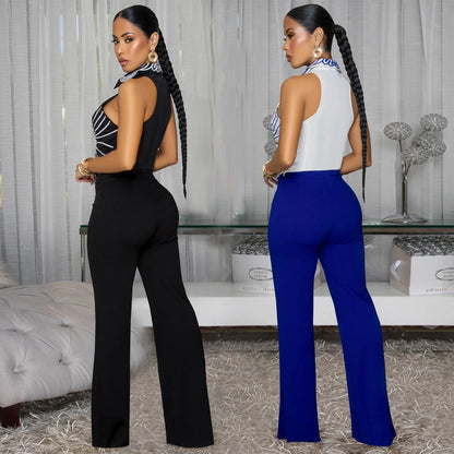 Elegant Printed Top and Long Pants Two-Piece Set for Women