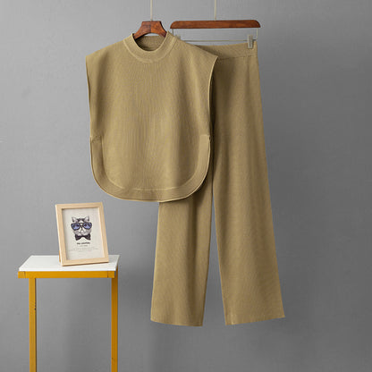 Loose sleeveless top wide leg pants two-piece set for women