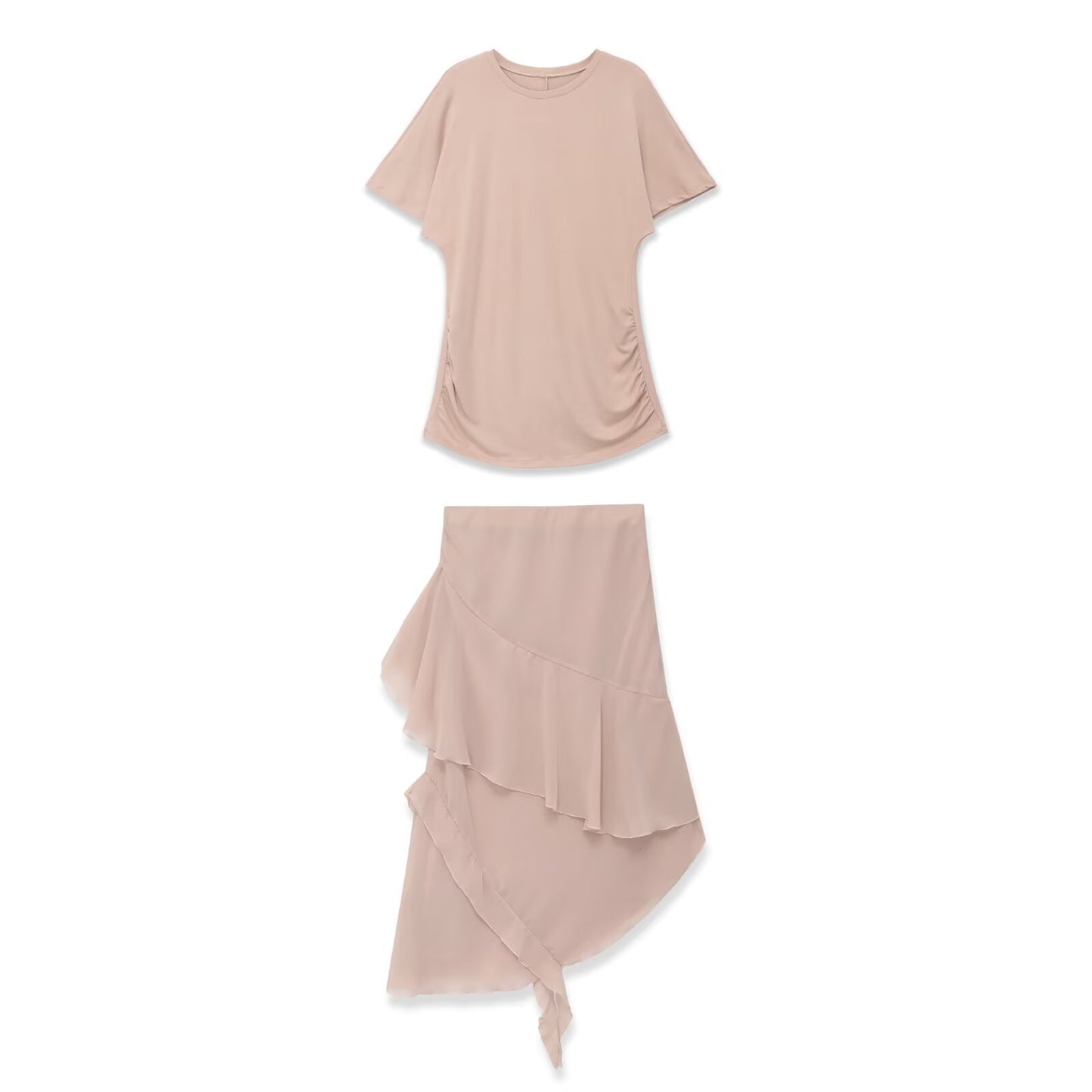 Patchwork Dress Set with Round Neck and Short Sleeves