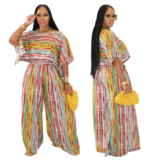 Casual Striped Top and Long Pants Two-Piece Set for Women