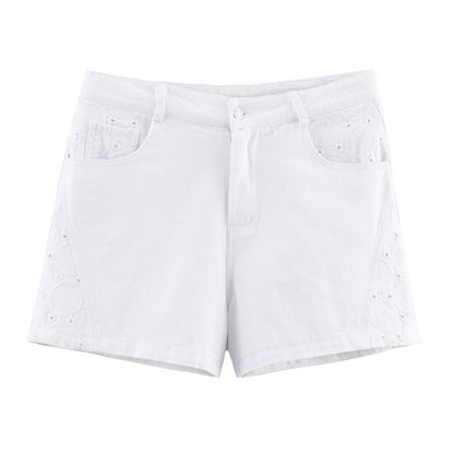 Women's Hollow-out Embroidered Vest Top + Shorts + Long Pants Set