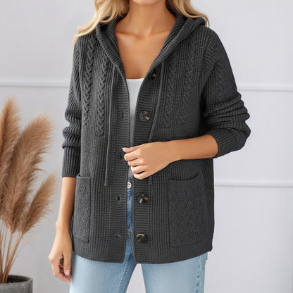 Solid color cardigan hooded pocket sweater jacket