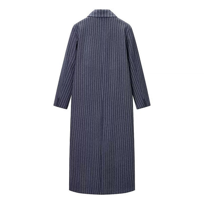 Striped woolen long coat jacket