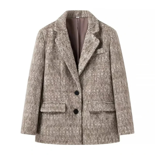 Fashionable casual loose long woolen suit jacket