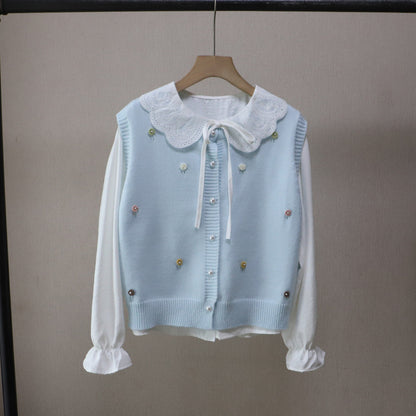 Two-piece Set for Women: Shirt + Knitted Vest, Fashionable and Youthful Look