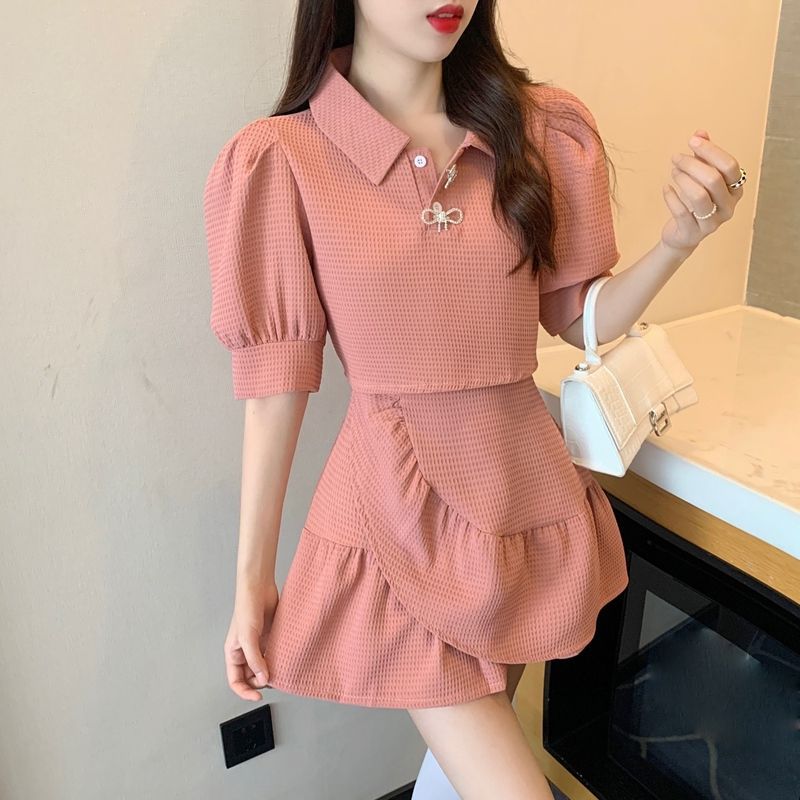 Style Two-Piece Set for Women Ruffled Top and Short Skirt